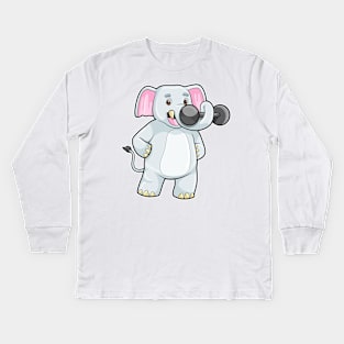 Elephant at Strenght training with Dumbbell Kids Long Sleeve T-Shirt